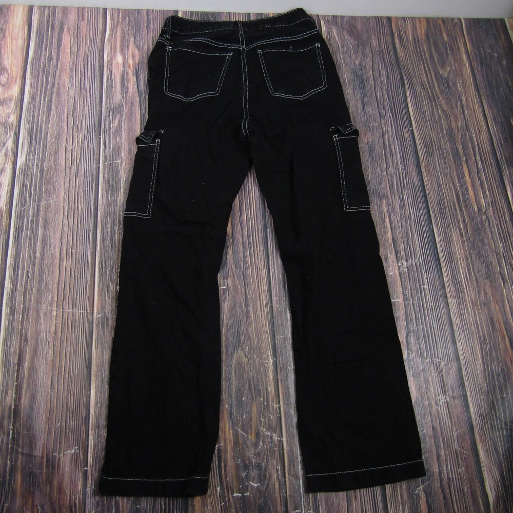 S.O.N.G. Pants Juniors 7/28 Black Cargo Twill Relaxed Fit Cotton Zip Fly Pockets - Picture 3 of 7